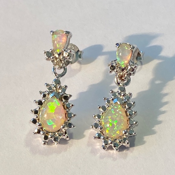 Sterling Silver 925 Lab Opal Earrings - Picture 8 of 8